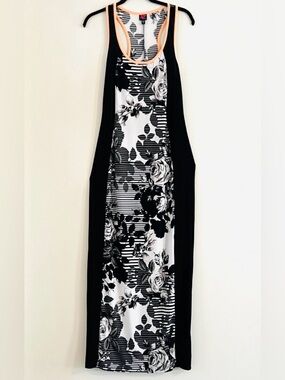 2B Bebe Maxi Foral Dress With Melon Neckline Trim Size M